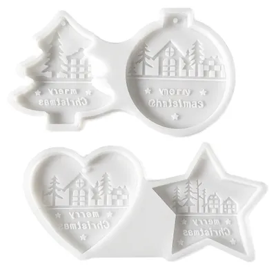 Produktbild von Silikonform-Set - 2-teilig für Anhänger in Kreis Herz und Tannenbaum Form