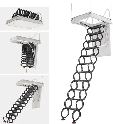Produktbild von Stahl-Dachbodentreppe, deckenmontierte Dachbodentreppe für Deckenhöhen von 8,5 bis 9,4 Fuß