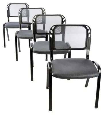 Produktbild von 4er Set Konferenzstühle grau gepolsterte Sitzfläche stapelbar 52,5 x 45 x 80 cm Metallrahmen schwarz Anthrazit