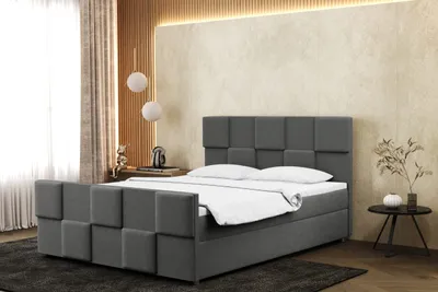 Zdjęcie produktu dla Łóżko skrzyniowe z nakładką na materac Zefir, wiele kolorów Szary 200x200 cm