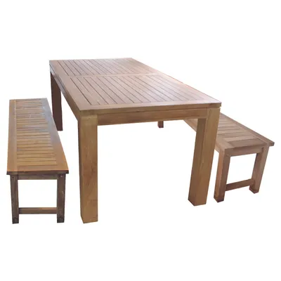 Produktbild von Sitzgruppe Teakholz 180x90x75cm Tisch + 2 Bänke Teak