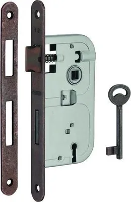 Image de Serrure encastrable à clé pour porte de chambre, axe 50mm, bouts ronds, 1 clé, têtière bronze - THIRARD