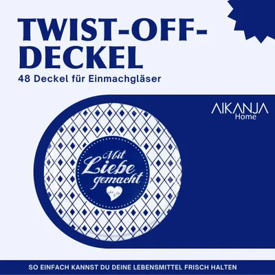 A marketing image for twist-off lids for preserving jars, featuring a decorative lid design and text.