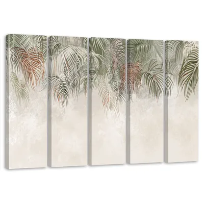 Produktbild von 5-teiliges leinwandbild palmenblätter 200x100 cm Feeby beige wandbild bereit zum aufhängen