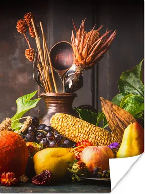 Produktbild von MuchoWow® Poster Gemüse - Obst - Rustikal - Tisch 90x120 cm - Wohnzimmer