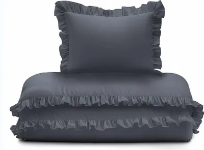 Produktbild von Babybettwäsche Set mit Rüschen 100x135 Baumwolle 2-teilig Dunkelgrau Graphit