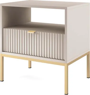 Produktbild von FURNLUX Nachttisch Avon Beige Und Gold 54cm / Hauptfarbe: Beige / Abmessungen: 54 x 56 x 39 cm