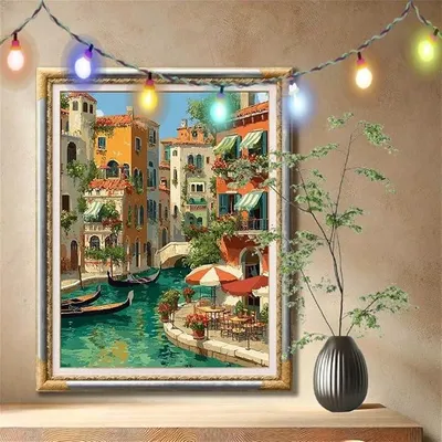 Imagen del producto de Kit de pintura con diamantes 5D para adultos, tamaño grande (120x160 cm), diseño de barco y ciudad acuática. Pintura con diamantes para niños, manualidad de bordado con cristales, ideal para decorar dormitorios y paredes. Modelo 59N-9480