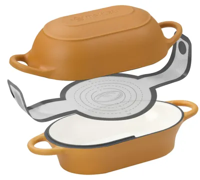 Immagine prodotto di Set di contenitori in ghisa smaltata per pane, capacità 2,5 litri, colore arancione, completo di coperchio, ideale per la preparazione del pane