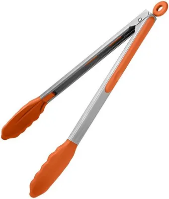 Produktbild von Unyqoos® 30 cm Silikon-Kochzange – 18/8 Edelstahl, BPA-freie Silikonspitzen bis 315 °C, mit ergonomischer Verriegelung, spülmaschinenfest