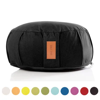 Produktbild von GORILLA SPORTS® Yogakissen rund Ø 30 x 18 cm – Meditationskissen mit Dinkelfüllung & Baumwollbezug – Sitzkissen Yoga – Waschbar mit Griff