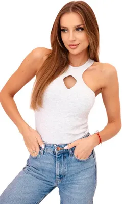 Produktbild von Ärmellose Damenbluse mit Cut-Out und dekorativer Schnalle, grau