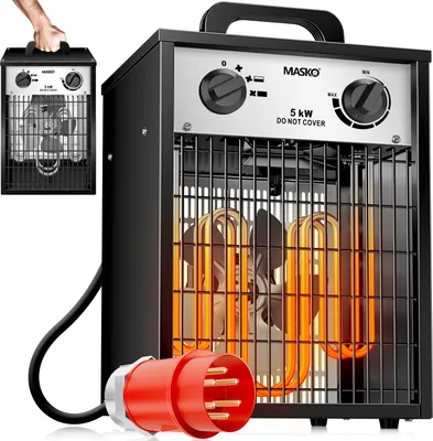 Produktbild von MASKO® Elektroheizer Heizlüfter Bauheizer mit integriertem Thermostat elektrisch Heizgerät mit 3 Heizstufen Heizgebläse für Innen- und Außeneinsatz Überlastschutz Elektroheizgebläse