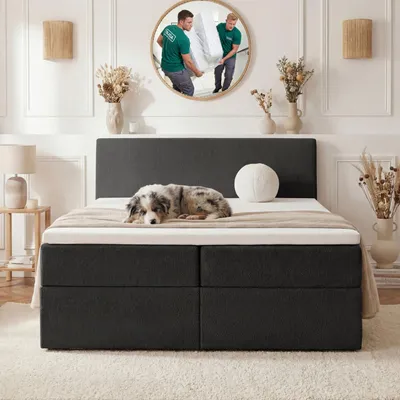Produktbild von TRADA Boxspringbett Quelle 160x200 Boucle Stoff mit Matratze H3 und Topper