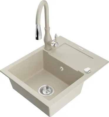 Produktbild von Mexen Enzo 1 Becken-Granitspüle mit Abtropffläche und Mischbatterie Savita, Beige - 6506-69-672601-69