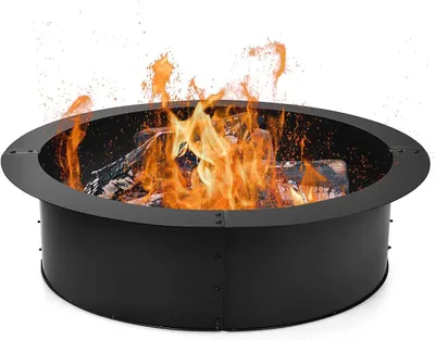 Produktbild von KOMFOTTEU Feuerstelle für Outdoor, rauchfreie Feuerstellenring Ø 91,5 cm, robuster runder Brennereinsatz aus Metall, Feuerschale für Garten, Terrasse & Camping, schwarz