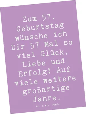 Produktbild von Mr. & Mrs. Panda Postkarte Spruch 57. Geburtstag Glück - Lavendeltraum - Geschenk, Fotokarte, besondere Grüße, Geburtstagsgeschenk, Happy Birthday, herzliche Botschaft