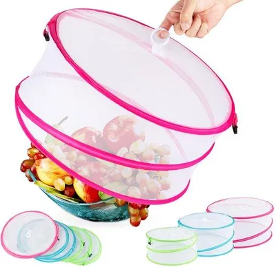 Immagine prodotto di Coperture pieghevoli anti-insetti per alimenti, 3 misure (1 grande, 2 medie, 3 piccole), copri-cibo resistenti e facili da riporre per alimenti, frutta e barbecue.