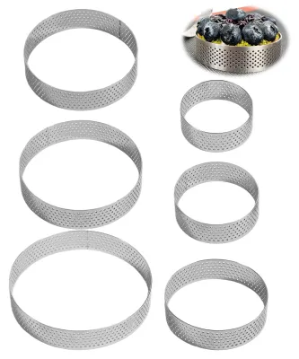 6 runde Tortenringe Edelstahl 8 cm, hitzebeständig, perforiert