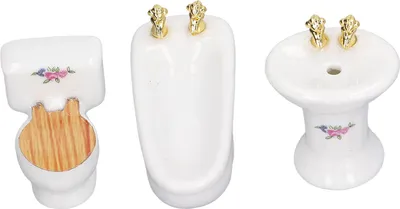 Obrázek produktu pro 3dílná koupelnová souprava v domečku pro panenky, keramika, simulace, vana, WC, umyvadlo, 1/24 nábytku, květinový vzor