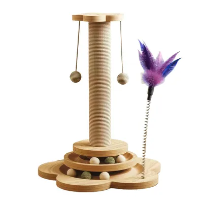 Produktbild von Kratzbaum für Katzen, 50cm Kratzpfosten Katzenkratzbaum, Spielzeug mit Ball, Drehteller, Sisalseil für Kratzbaum, Lagiger Ball, Federn
