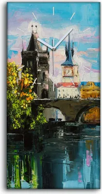 Produktbild von Dekor Leinwand Uhr Wandbilder 30x60 Gemälde Abstrakte Stadt Fluss Brücke Himmel - weiße Hände