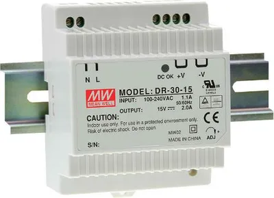 Produktbild von MEAN WELL HDR-30-24, 36 W, 85 - 264 V, Überspannung, Überlastschutz, Kurzschluß, Edelstahl, -30 - 70 °C, UL60950-1, UL508, TUV EN61558-2-16, IEC60950-1 approved; Design refer to EN50178, TUV EN60950-1,...