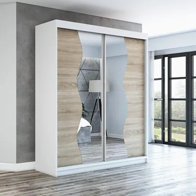 Produktbild von Schwebetürenschrank RIMA 2-türig mit Spiegel, Kleiderschrank 160 cm (Weiß)