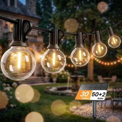 Solar-Lichterkette 30 m, 52 warmweiße LED-Lampen, IP45