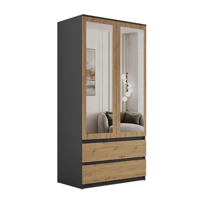 Produktbild von Zweitrüriger Schrank HANA SS-90 mit Spiegel, Artisan Eiche / Anthrazit