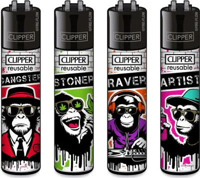 Produktbild von Clipper Reibrad Feuerzeuge Urban Chimp, 4 Stück