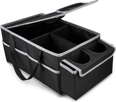 Produktbild von Auto-Aufbewahrungstasche für Rücksitze, faltbar mit Fächern & Deckel, schwarz, für Beifahrersitz & Kinder, praktisch & robust