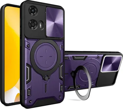 Produktbild von Handyhülle für Motorola Moto G04 /Moto G24 Dual-Layer Stoßfest Rüstung Hülle mit Dia Kameraschutz und Kreisförmig Ring Ständer Lila