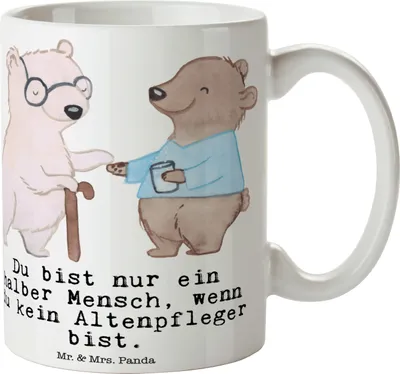 Produktbild von Mr. & Mrs. Panda Kaffeetasse Altenpfleger Herz - Weiß - Geschenk, Becher, Beruf, Pfleger, Teebecher, kaffeebecher keramik, Lustig, Trinkbecher, Spruch, Tasse, Teetasse