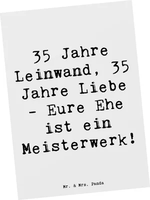 Produktbild von Mr. & Mrs. Panda Postkarte Spruch 35. Hochzeitstag Leinwandhochzeit - Weiß - Geschenk, Liebe feiern, Jubiläum, Heiraten, Ansichtskarte, Postkarten, bildkarte, Geschenke
