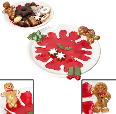 Produktbild von 2tlg Set Weihnachtsstern Teller & Schale Rot Steingut Lebkuchen Keks