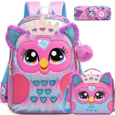 Produktbild von Schulranzen Set Mädchen mit Federmäppchen und Lunchtasche Eule