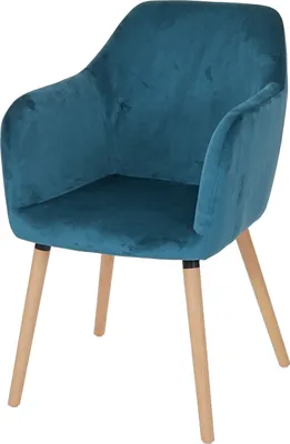 A teal velvet armchair with light wooden legs, photographed against a white background.