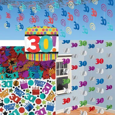 Produktbild von 30. Geburtstag Party Deko Partyset bunt Zahl 30