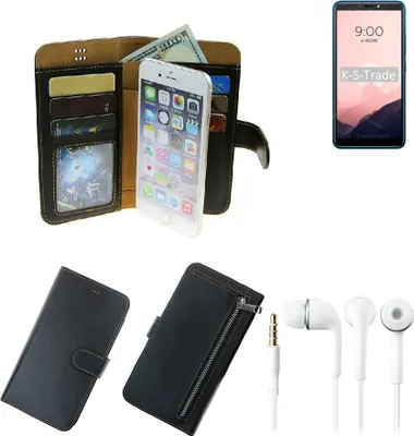 Produktbild von TOP SET Handy Hülle Schutz Hülle kompatibel mit BQ Mobile BQ-6030G Practic  schwarz aus Kunstleder + Kopfhörer Smartphone Tasche vollwertige