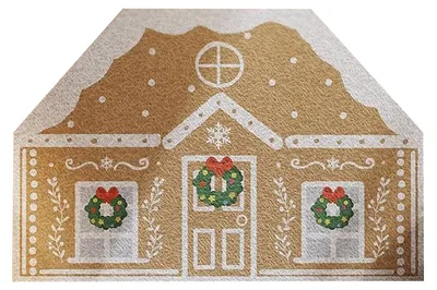 Produktbild von Weihnachtlicher Eingangsbereich-Fußteppich, Lebkuchenhaus-Fußmatte, waschbarer Vintage-Weihnachts-Fußteppich mit rutschfester Unterseite für Haustür, Eingangsbereich und Veranda