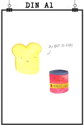 Produktbild von Mr. & Mrs. Panda Poster Toast Marmelade DIN A1 - Weiß - Geschenk, Posterdruck, wanddeko, Toastbrot, drucke, Dreamteam, kunstdruck, Lustige Sprüche, Brot, Küche Deko, Bild