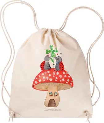Produktbild von Mr. & Mrs. Panda Jutebeutel Marienkäfer Fliegenpilz - Transparent - Geschenk, Kleiner Rucksack, Zuhause, Lustige Sprüche, Sportbeutel, Wohnung, leichter, Stoffbeutel