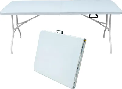 Zdjęcie produktu dla Stół kempingowy – składany – 180×73,6×73,6 cm – przenośny – dla 6 osób – prostokątny – do użytku wewnątrz/na zewnątrz – kolor kości słoniowej