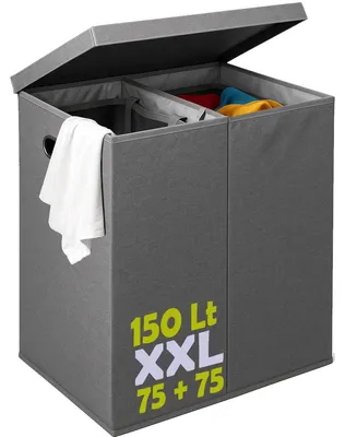 Waschkorb 150 l, 2 Fächer, herausnehmbare Säcke, 64x36x65 cm
