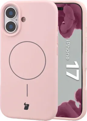 Produktbild von Silikon Handyhülle mit Magnetring für iPhone 17, Bizon Soft Case Magnetic, Hellrosa