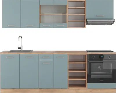 Produktbild von Küchenzeile Vicco R-Line Blau-Grau/Goldkraft Eiche 240 cm ohne Arbeitsplatte, Model 41022