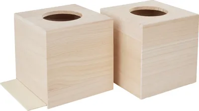 Produktbild von VBS Kosmetiktuch-Box "Quadratisch", mit runder Öffnung, Rohholz, 14 x 14 x 13,5 cm, 2 Stück