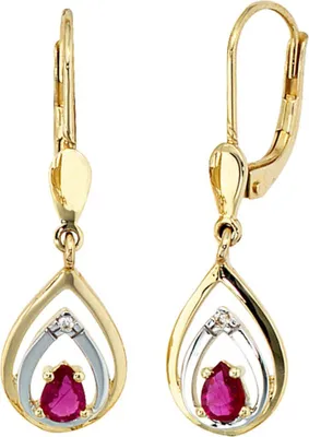 Produktbild von Ohrringe Ohrhänger Boutons Rubin & Brillanten 585 Gold Gelbgold Goldohrringe