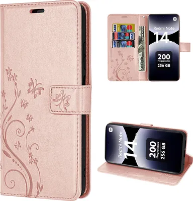 Produktbild von Hülle für Xiaomi Redmi Note 14 Pro 4G, Handy Tasche Handyhülle Wallet Case Flip Cover in Rosegold
